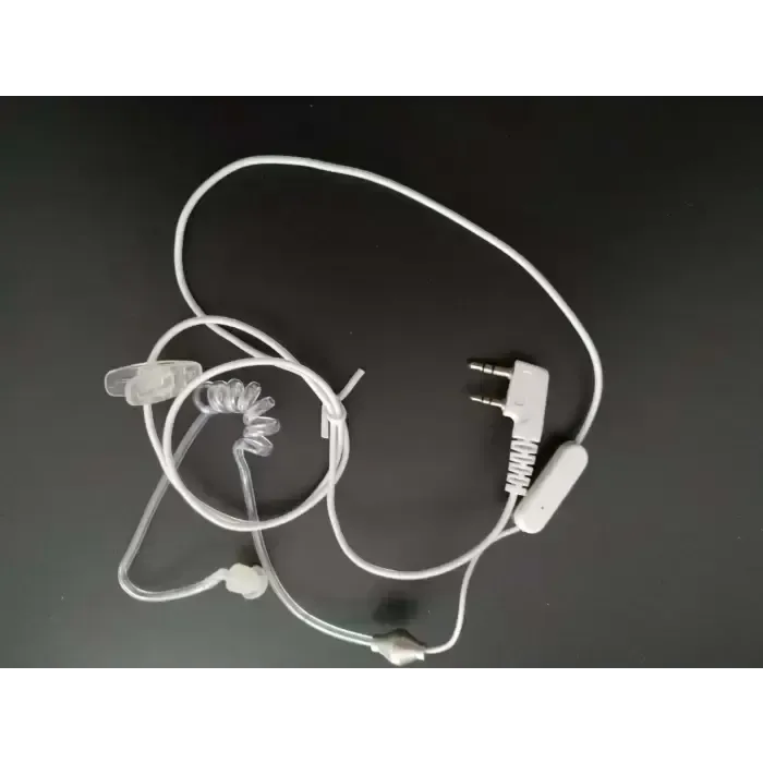 White two-pin walkie-talkie earpiece with clear acoustic tube.