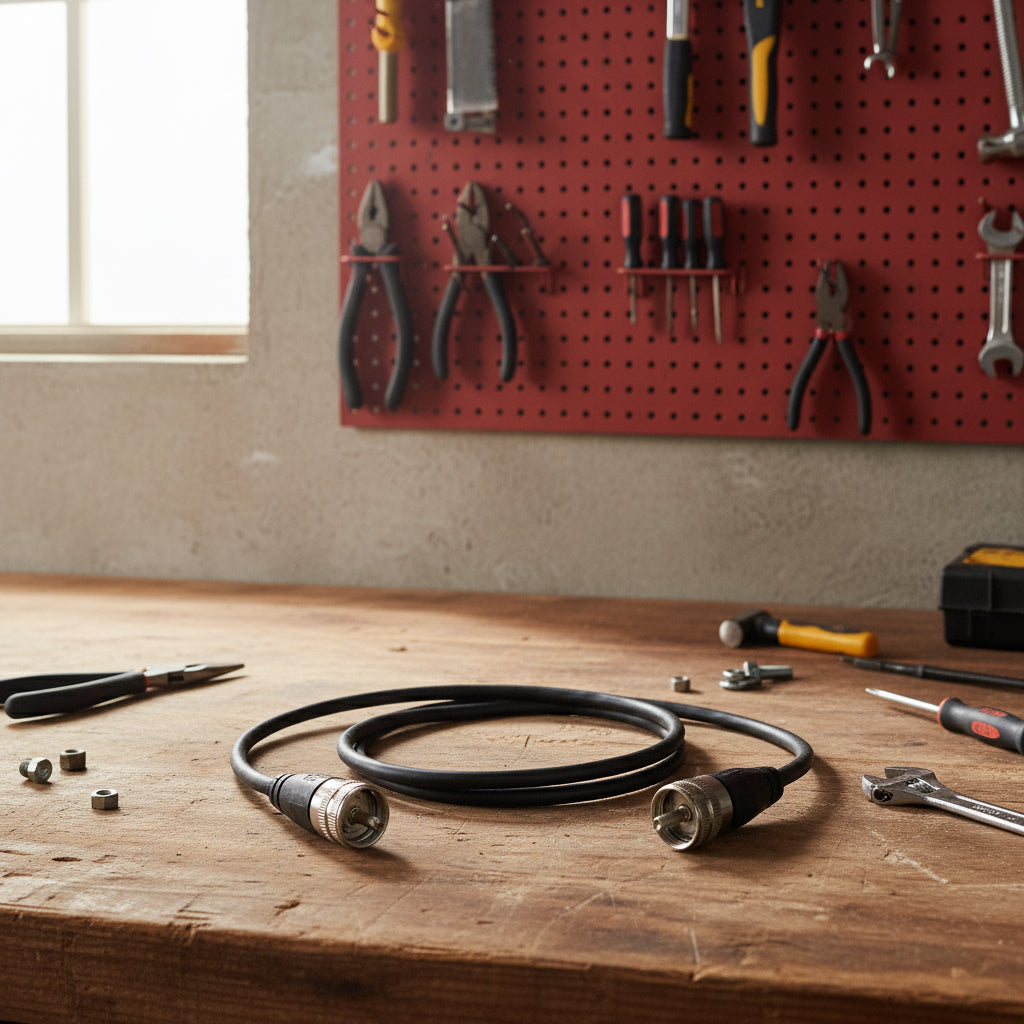 Black coaxial cable with pl259 metal connectors