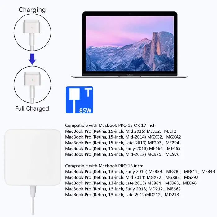 60w magsafe 2 t-tip ac replacement charger adapter