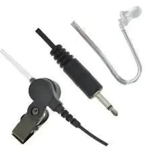 Assortment of earpiece accessories for communication devices, including an acoustic tube and ear hook.