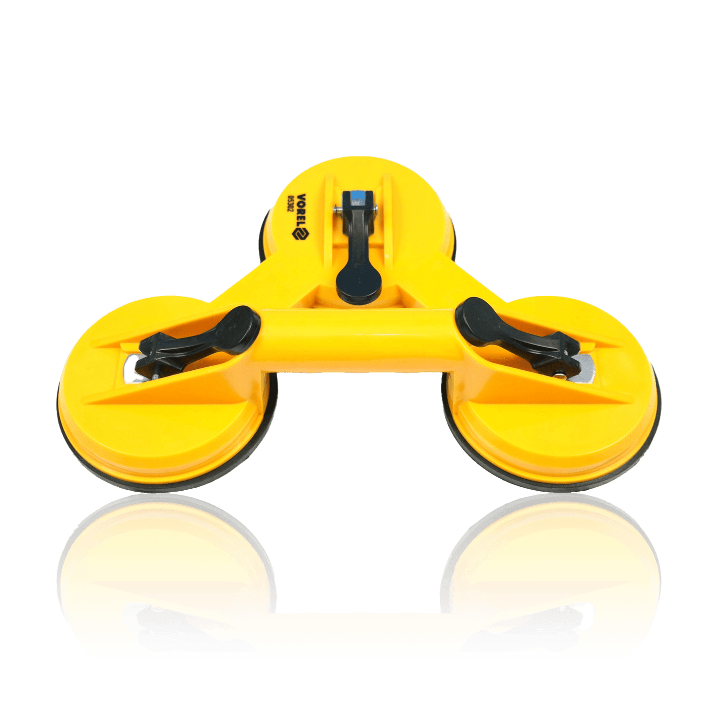 Yellow suction cup lifter with multiple cups and handles.