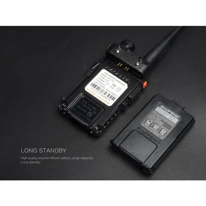A two-way radio with its removable battery pack.