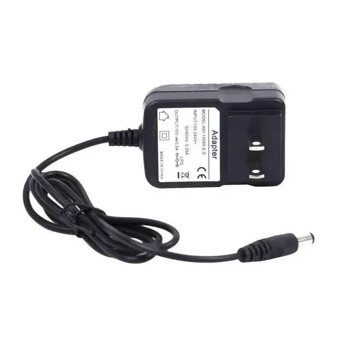 Black AC power adapter with a barrel connector.