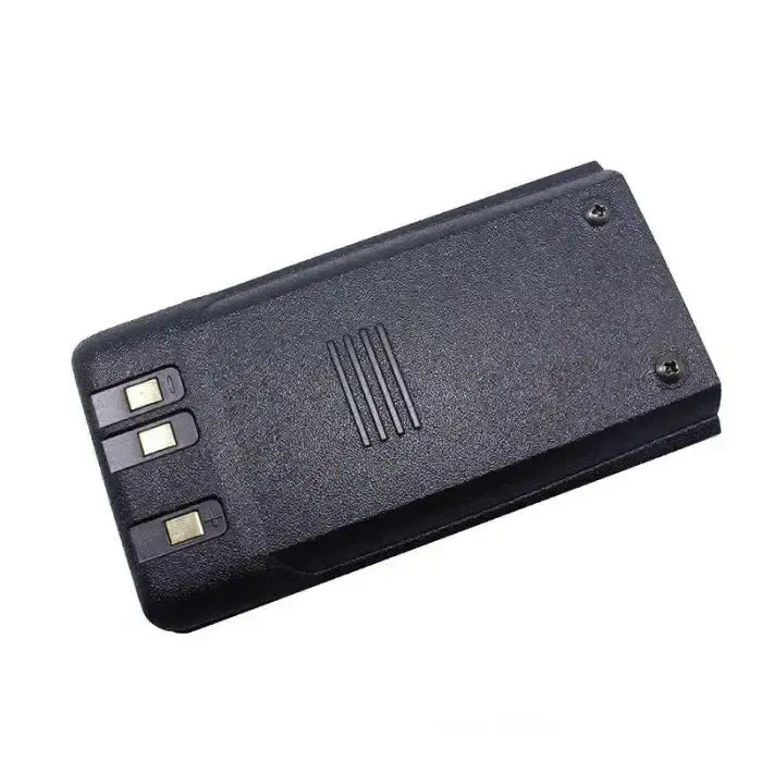 Black rectangular two-way radio battery with three metallic contacts.