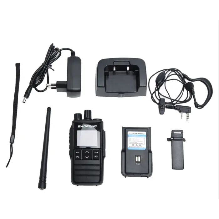 Complete walkie-talkie kit with accessories.