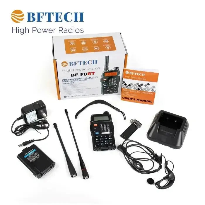 A complete BFTECH BF-F8RT high-power two-way radio kit.