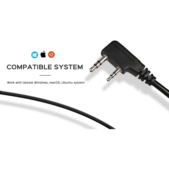 Two-prong audio connector for Windows, macOS, and Ubuntu systems.
