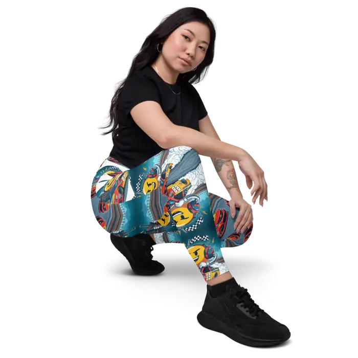 Patterned leggings.