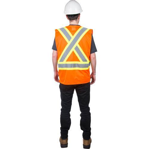 Safety vest with reflective X-pattern and stripes