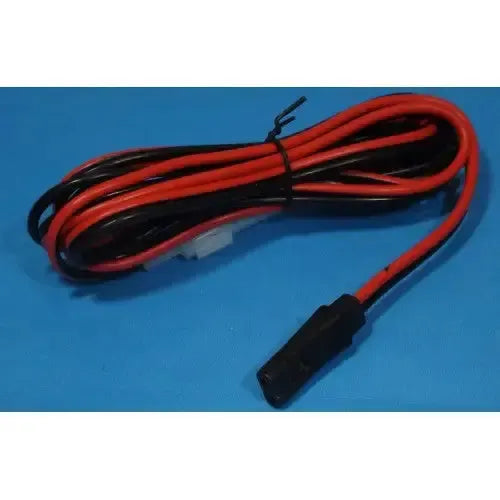 Red and black electrical wire with connector.
