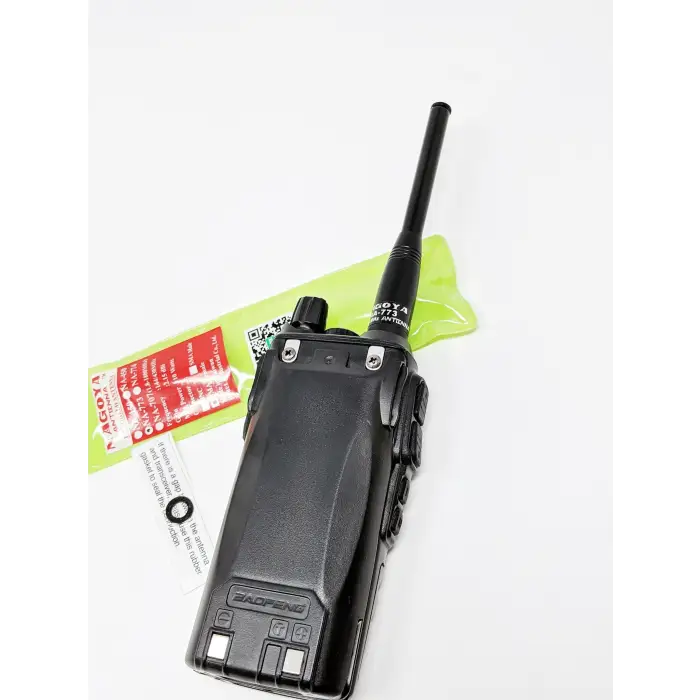 Black two-way radio with an antenna