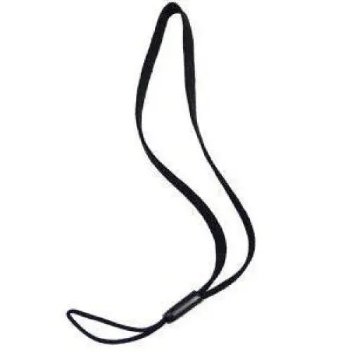 Black lanyard with adjustable slider.
