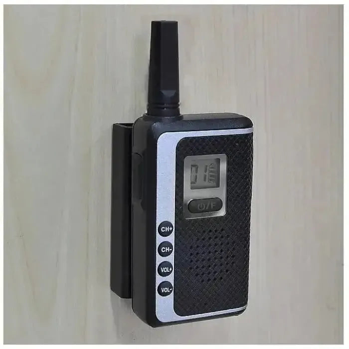 Handheld two-way radio or walkie-talkie with buttons and an antenna.