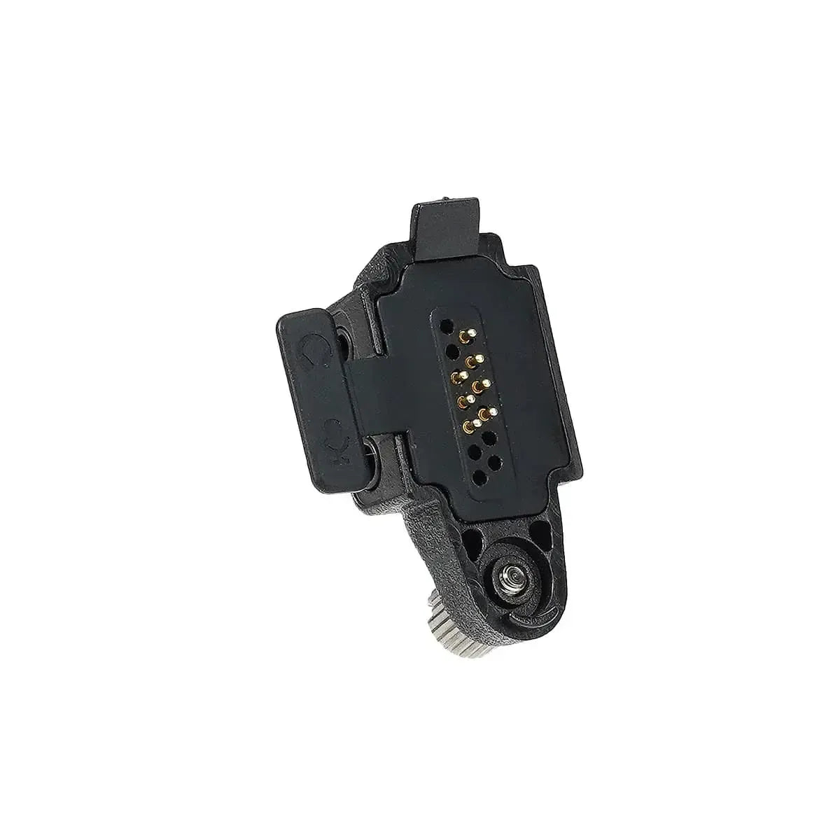 Black camera hot shoe adapter.
