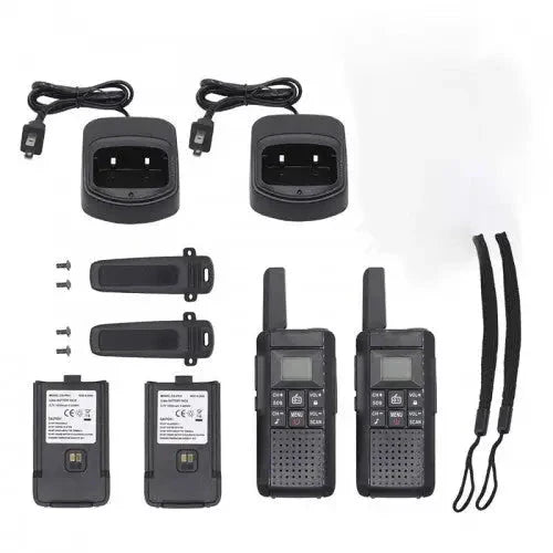 Two-way radio set with accessories.