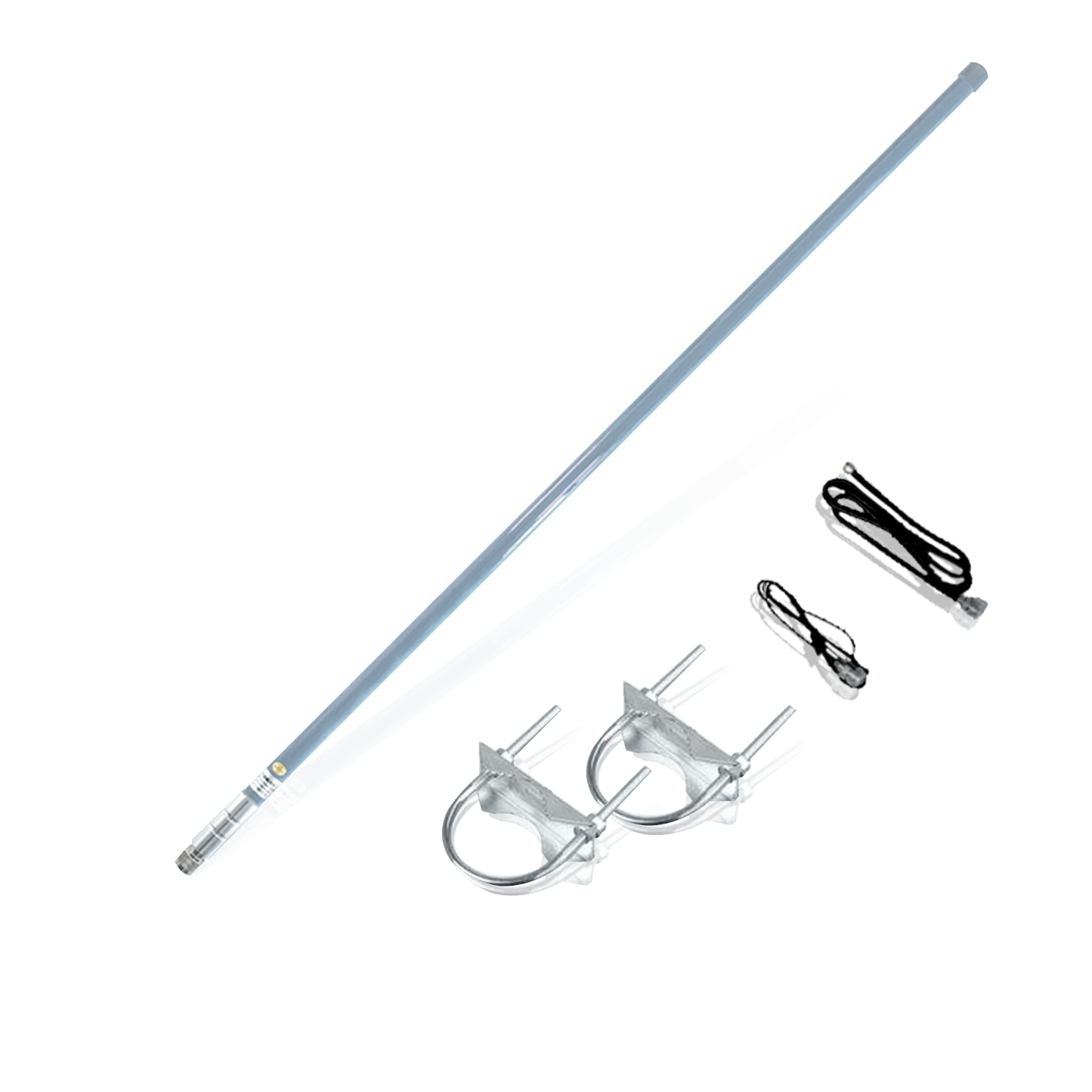 A light blue, flexible LED strip light with mounting clips and power cords.