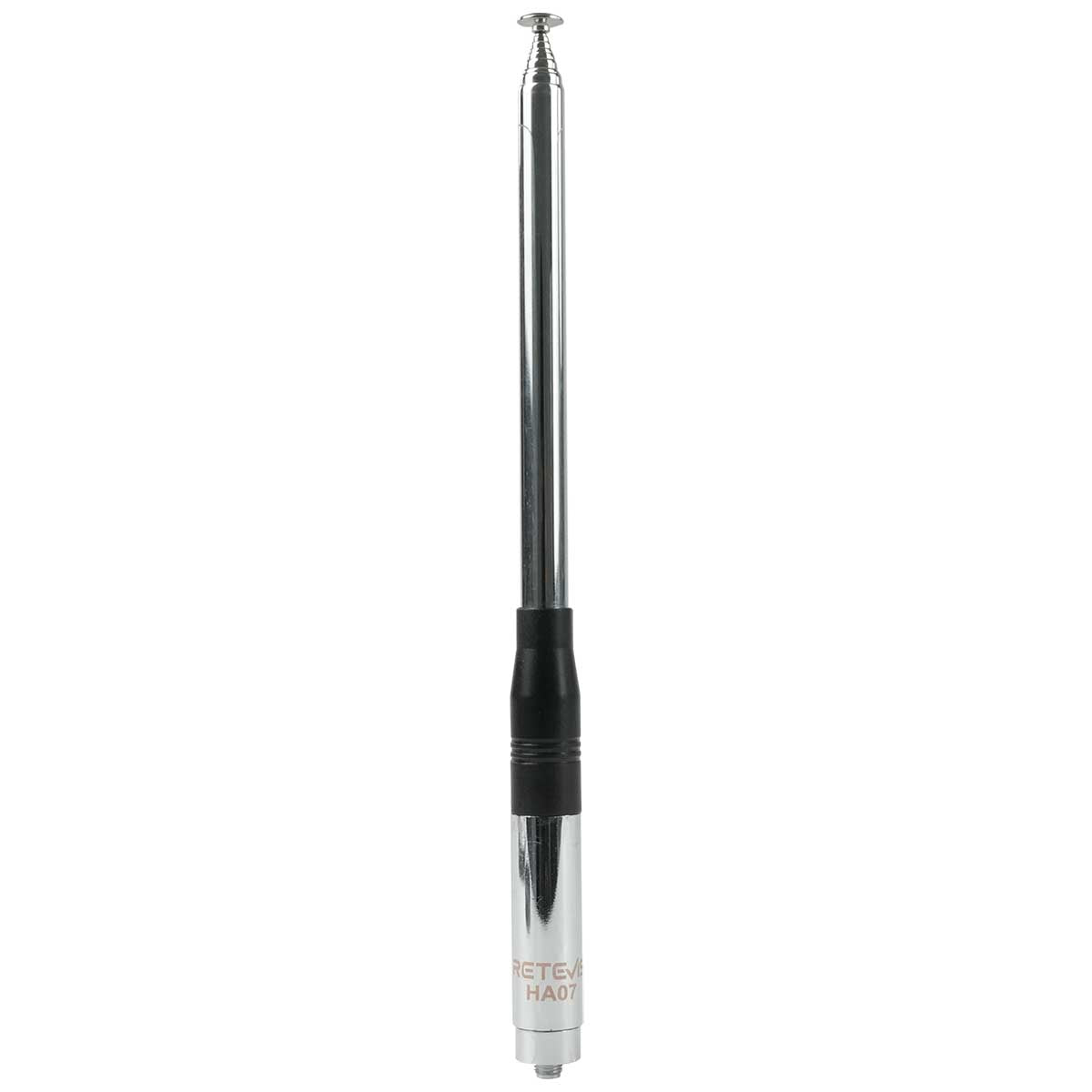 A multi-section telescopic antenna with a black base.