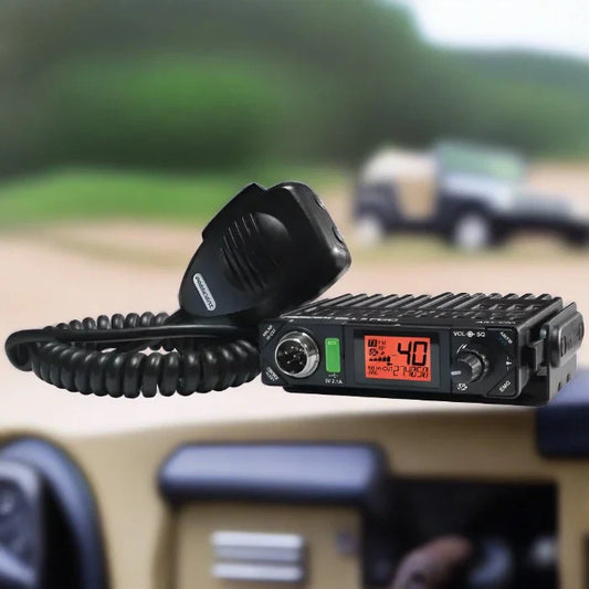 Black CB radio with microphone.