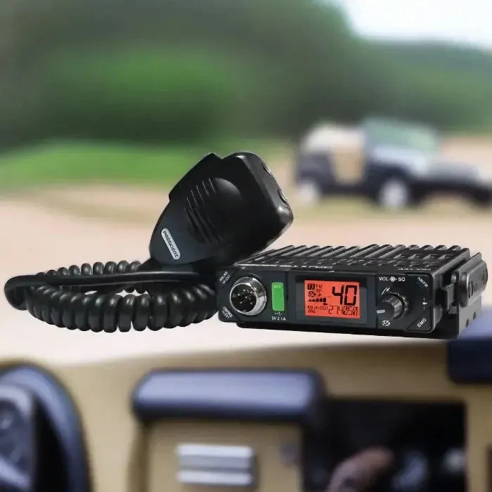Black CB radio with microphone.