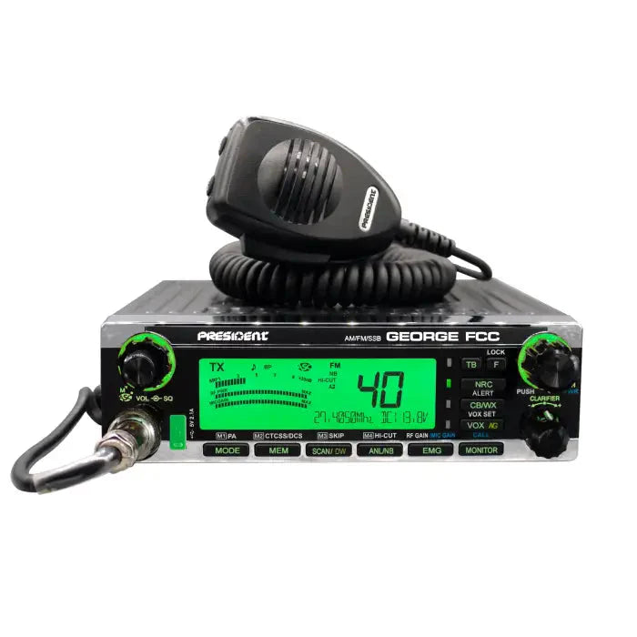 Black CB radio with microphone.