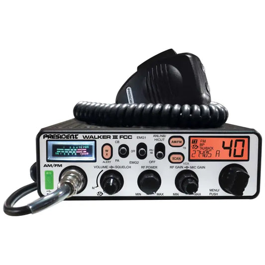 Black CB radio with microphone.