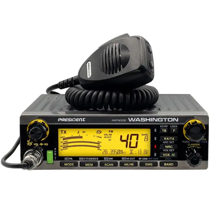 Black CB radio with microphone.