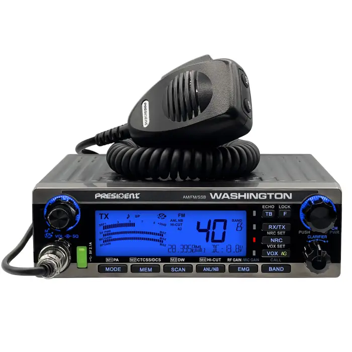 Black CB radio with microphone.