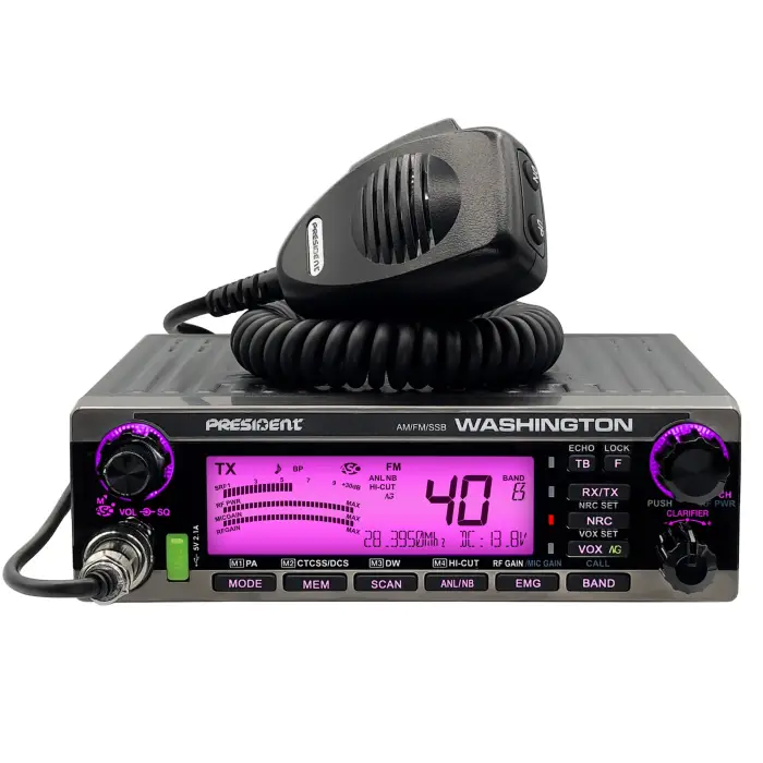 Black CB radio with microphone.