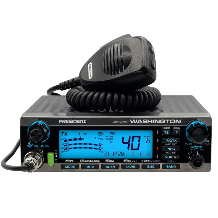 Black CB radio with microphone.