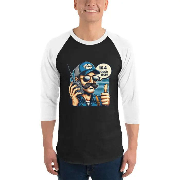 Black and white baseball tee.