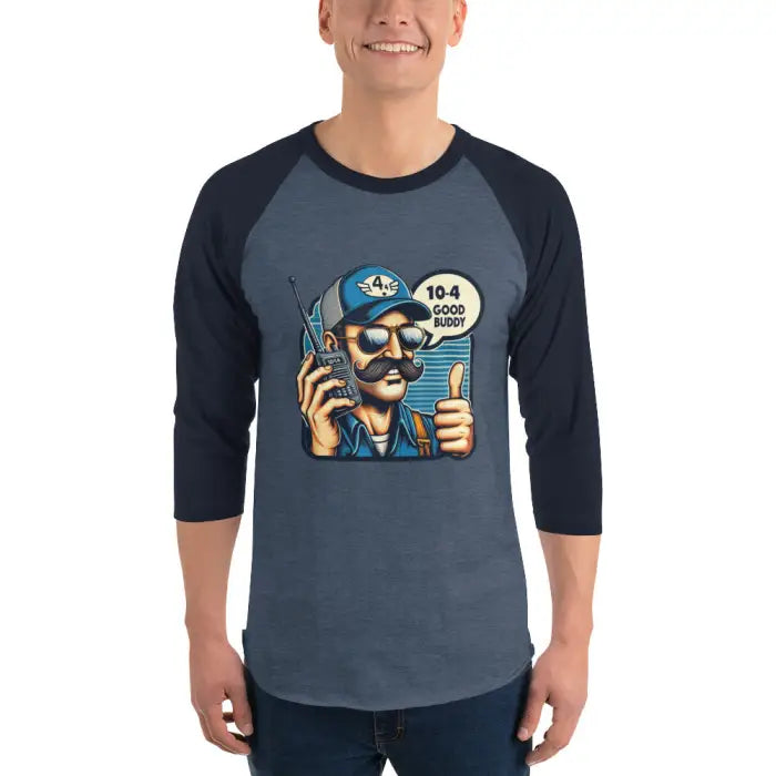 Baseball tee with cartoon trucker.