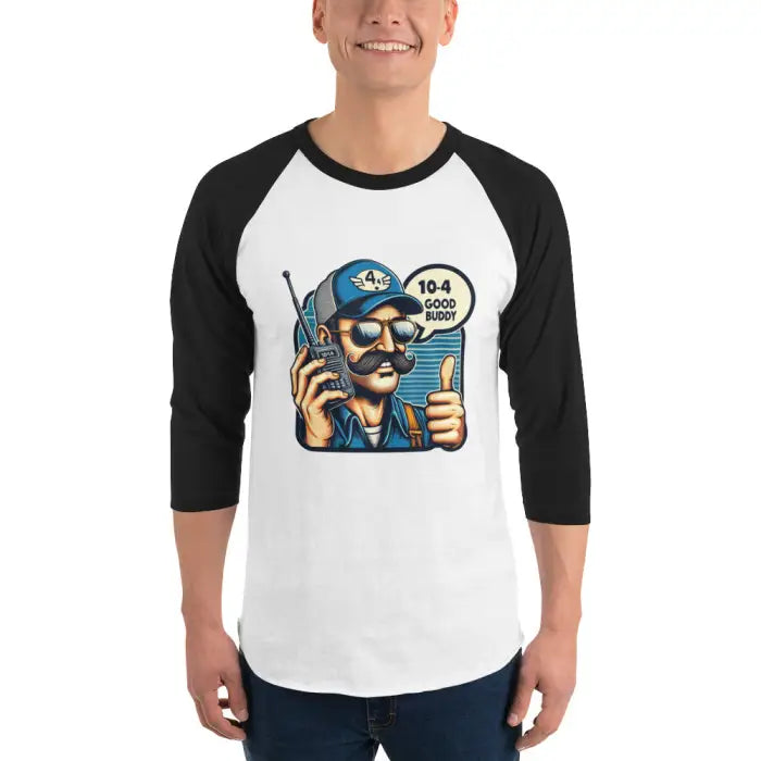 Black and white baseball tee.