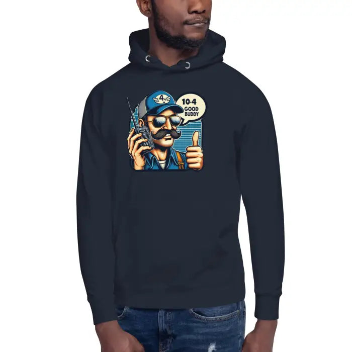 Navy blue hoodie.