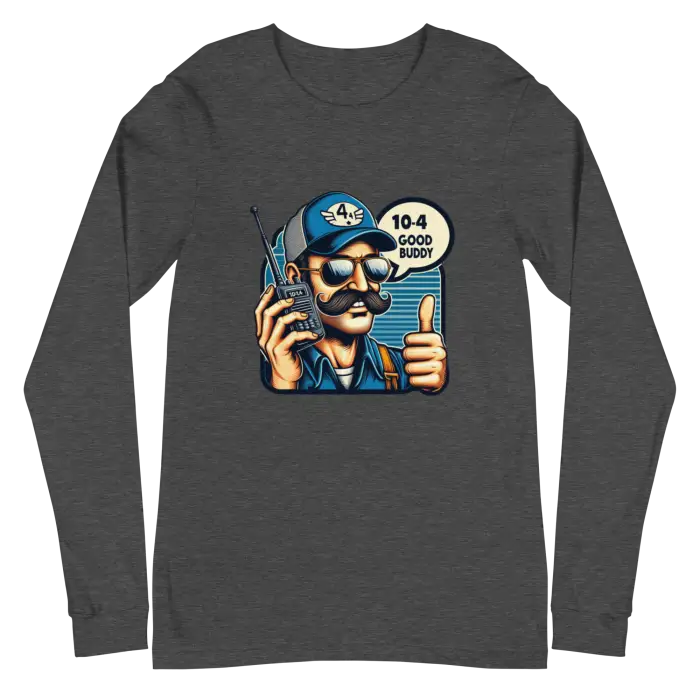 Gray long-sleeved shirt.