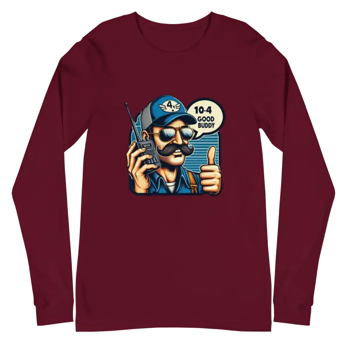 Maroon long-sleeved shirt.