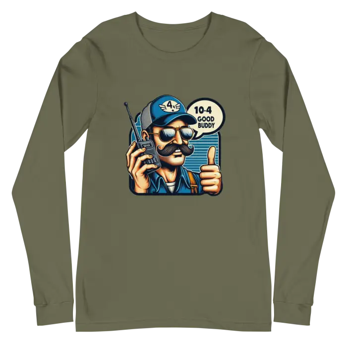 Olive green long-sleeved shirt.