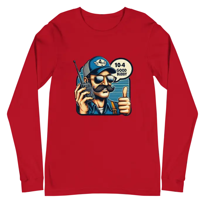 Red long-sleeved shirt.