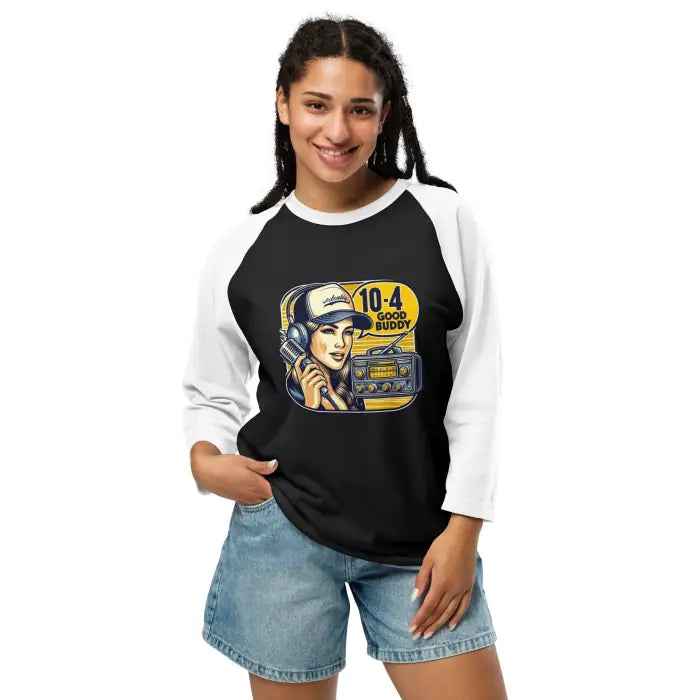 Black and white raglan shirt.