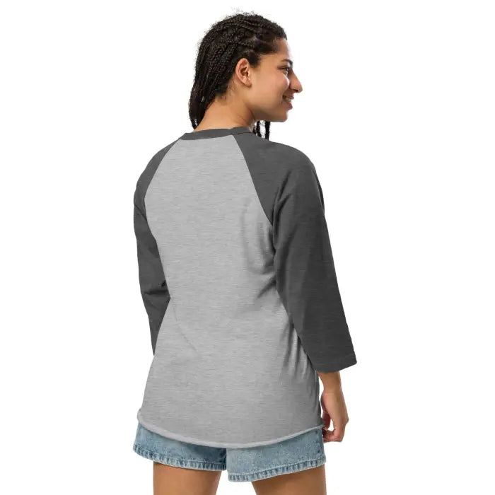 Gray and charcoal raglan shirt.