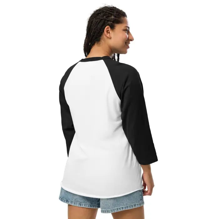 White and black raglan shirt.
