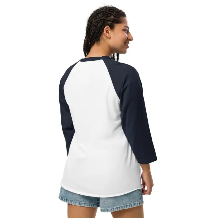 White and navy baseball tee.