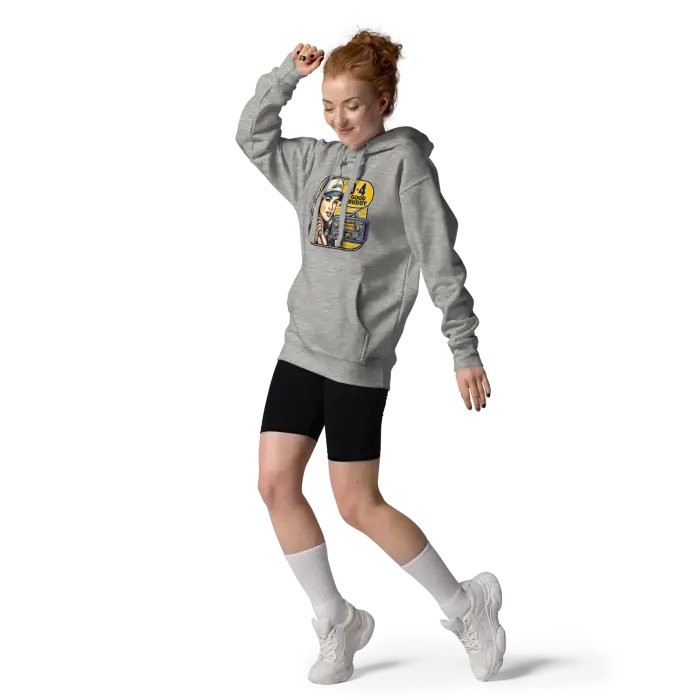 Gray hoodie with graphic.