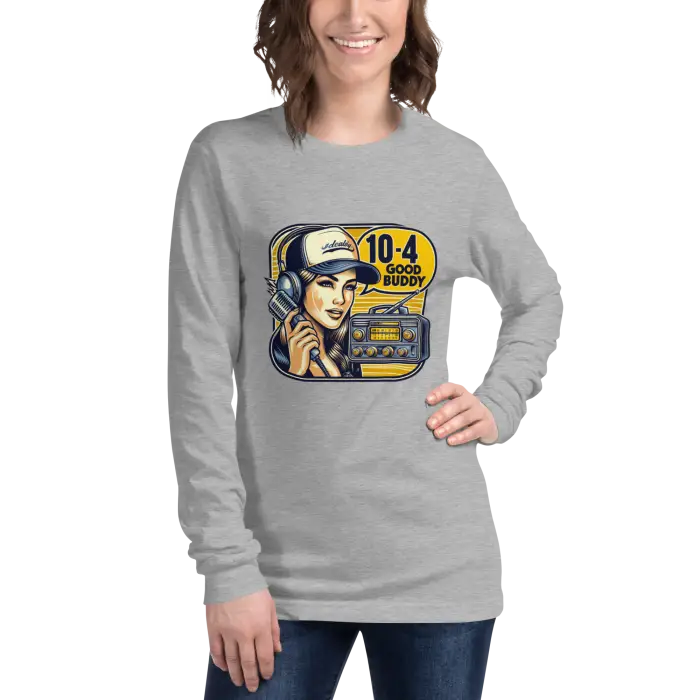 Gray long-sleeved shirt.