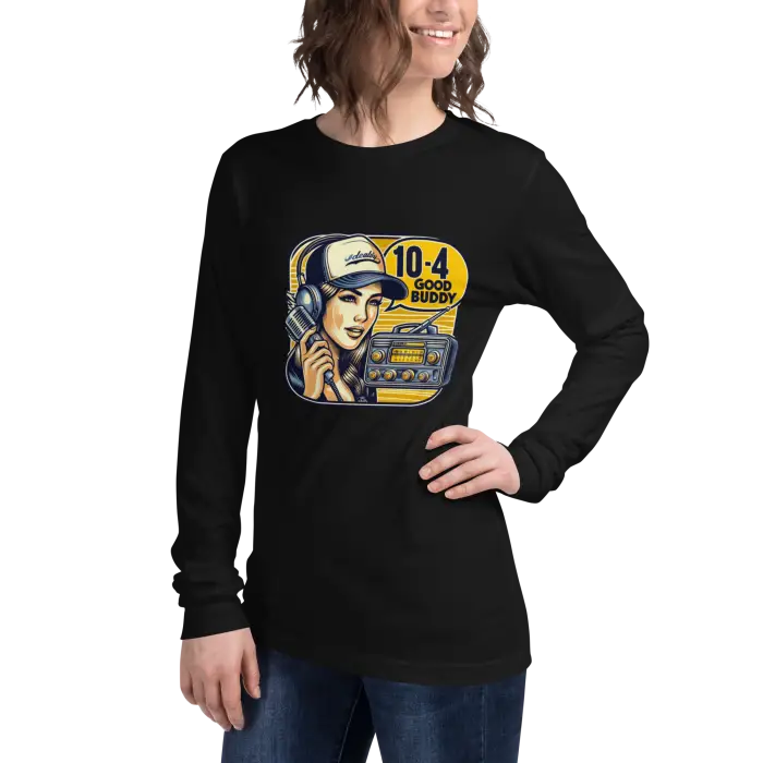 Black long-sleeved shirt with graphic.