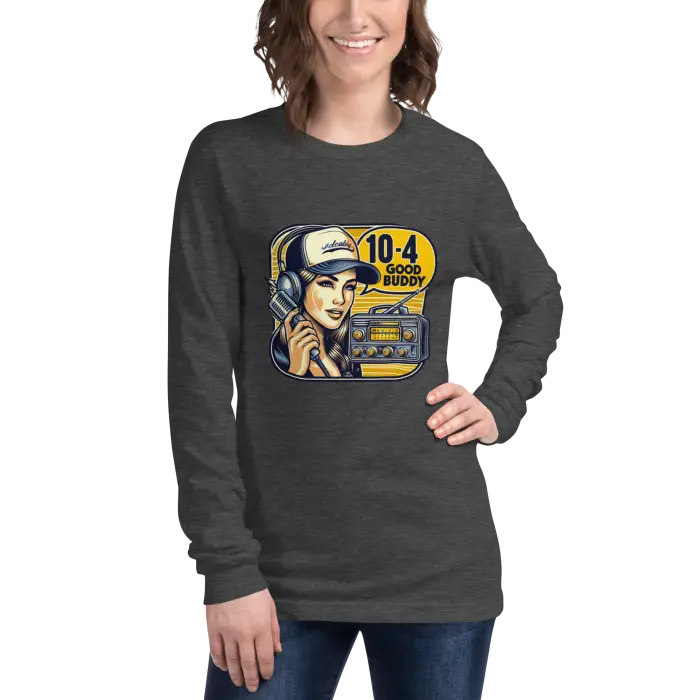Gray long-sleeved shirt.