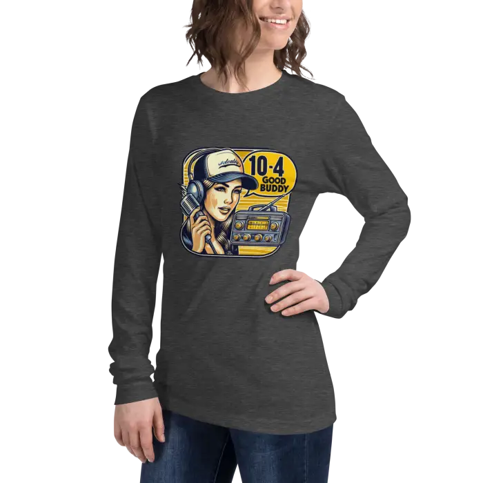Gray long-sleeved shirt.