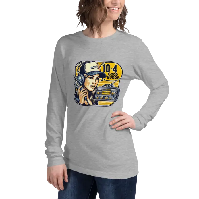 Gray long-sleeved shirt.