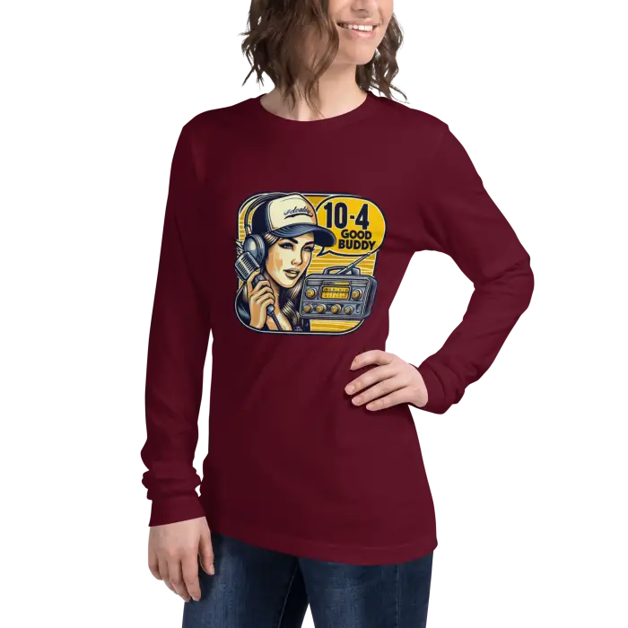Maroon long-sleeved shirt.