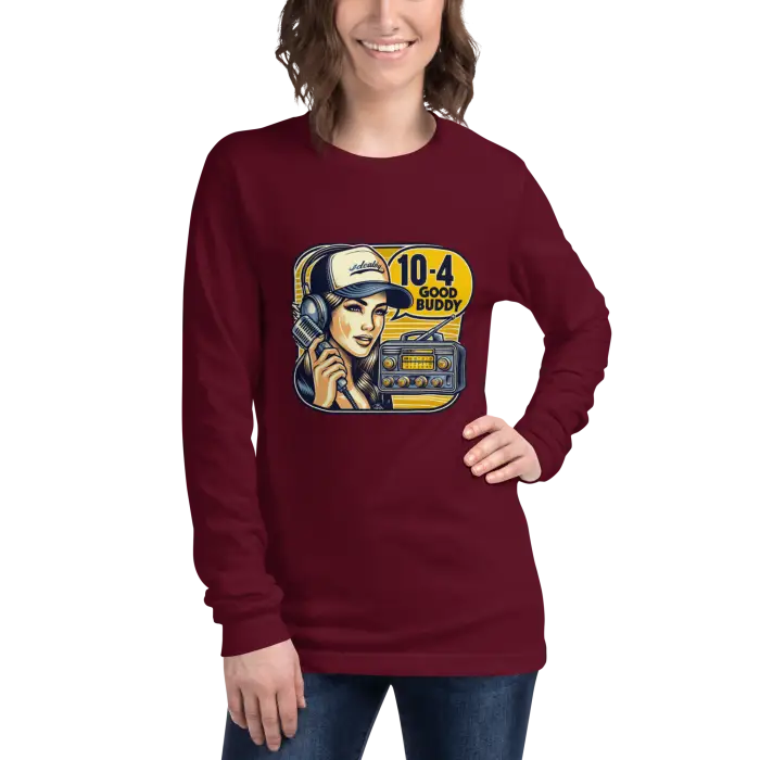 Maroon long-sleeved shirt.
