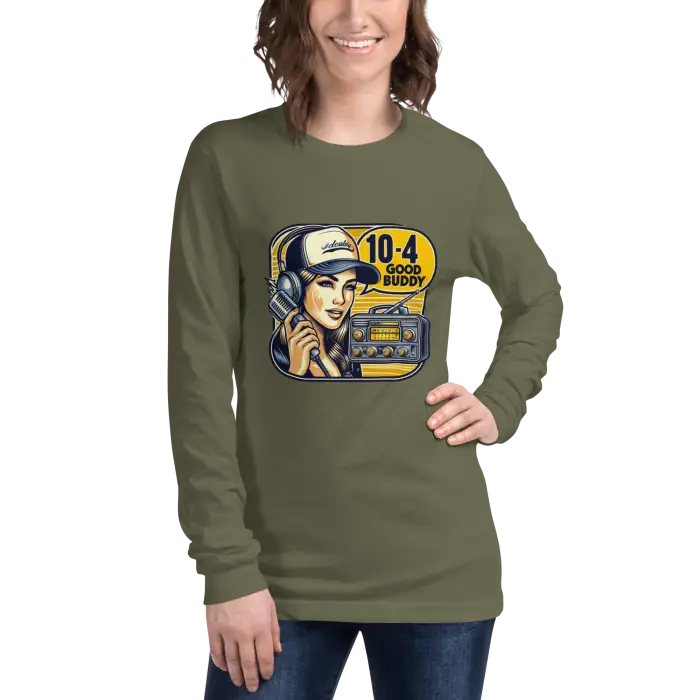 Olive green long-sleeved shirt.